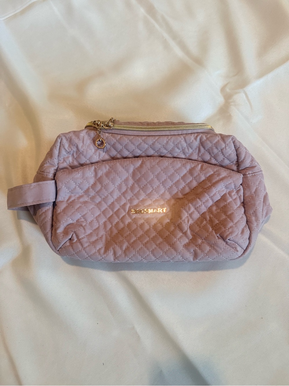 Bagsmart Quilted Lavender Cosmetic Pouch with Gold Trim